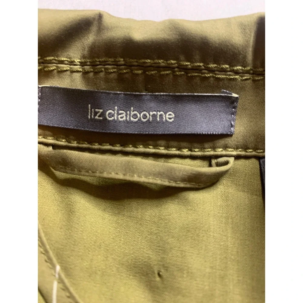 Liz Claiborne Womens Olive Green Cotton Stretch 2 Button 3/4 Sleeve Blazer 14 - Picture 3 of 7